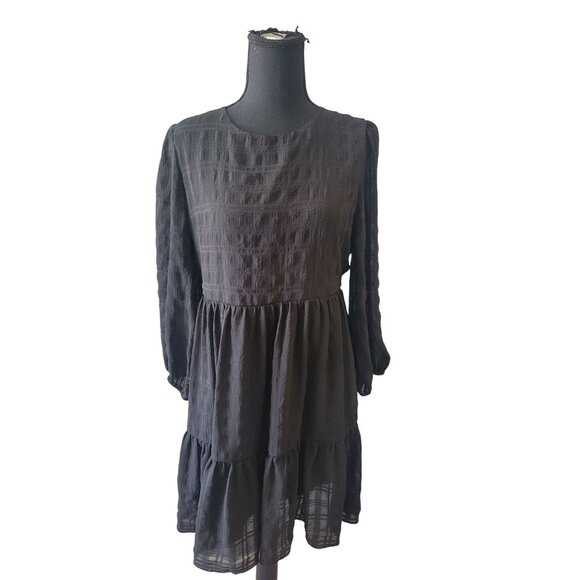 Madewell Dresses & Skirts - Madewell Black Plaid Long Sleeve Knee Length Dress Size 8 Date Night Teacher